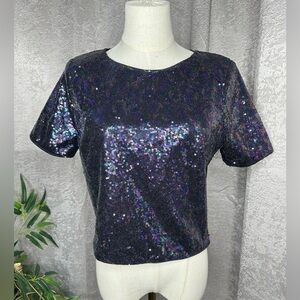 Nordstrom LUSH Sequin Short Sleeve Crop Top in Purple Women’s Sz M